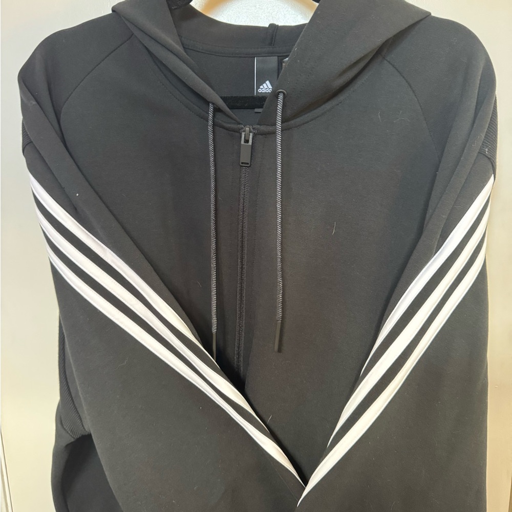 Adidas Black Hoodie with White Stripes